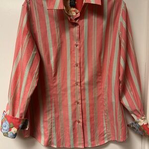Van Heusen Women’s Coral and Multi-Striped Button Front Shirt